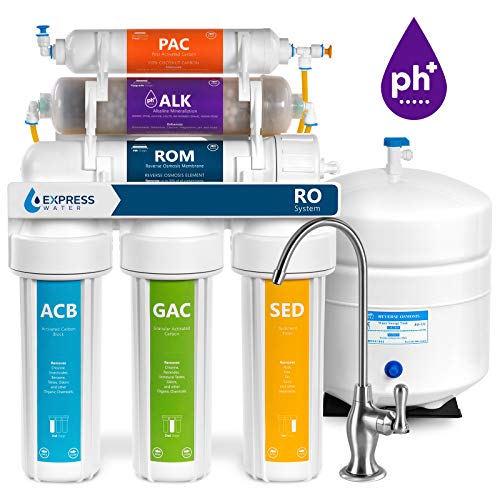  Express Water Sistema de filtración de agua alcalina de ósmosis inversa - Filtro de agua RO de 10 etapas con grifo y tanque - Filtro de agua debajo del fregadero - con filtro alcalino para minerales...