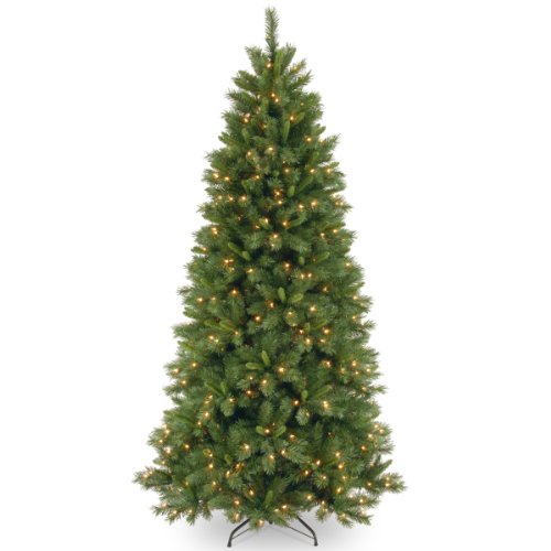 National Tree Company Empresa Árbol de Navidad artificial preiluminado | incluye soporte y luces LED multicolores premontadas | Pino de Lehigh Valley Delgado - 7.5 pies