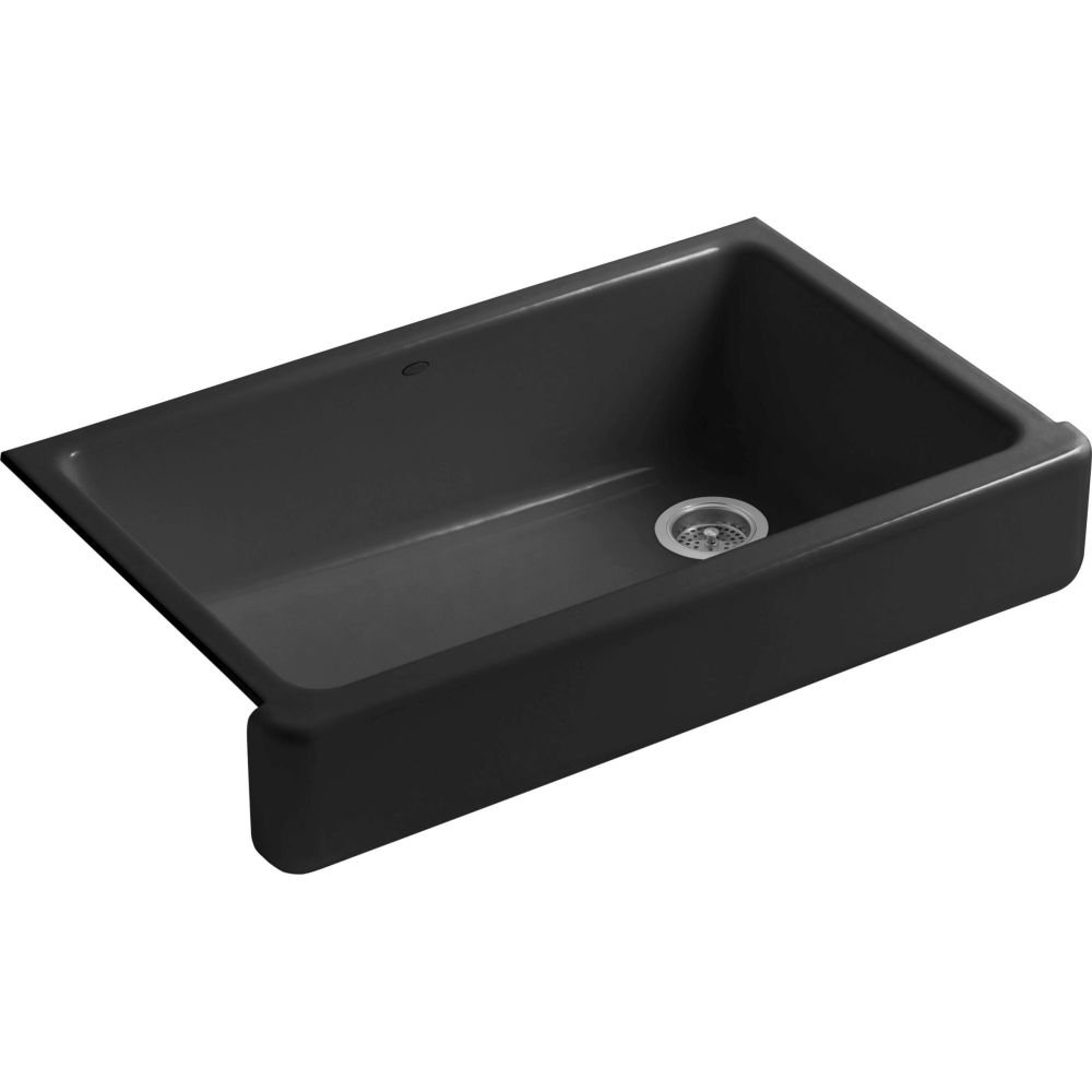 KOHLER K-6488-7 Whitehaven Farmhouse Self-Trimming Apron Front Single Basin Sink with Short Apron, Black Black