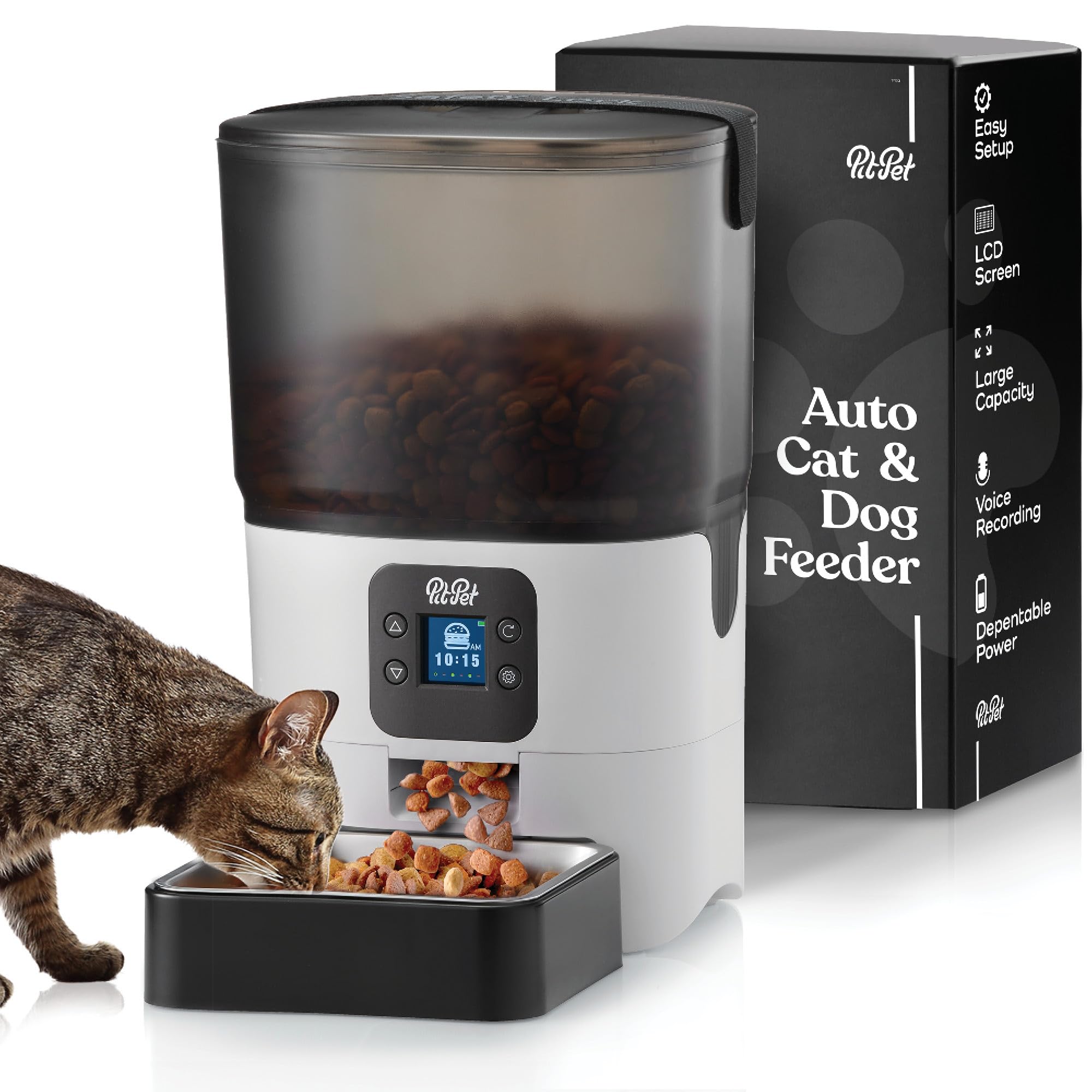  PitPet Alimentador automático inteligente para gatos - Dispensador automático confiable de comida para gatos de 6 L con pantalla LCD para una fácil configuración - Alimentador automático para perros...