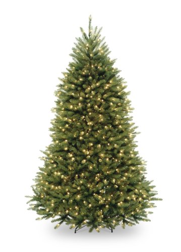 National Tree Company Árbol de navidad artificial preiluminado | Incluye luces blancas premontadas y soporte | Abeto Dunhill - 6.5 pies