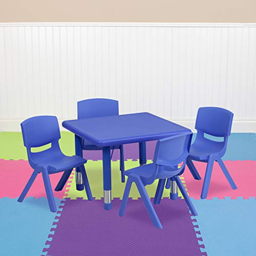 Flash Furniture Mesa de actividades cuadrada de plástico de 24'' con altura ajustable y 4 sillas